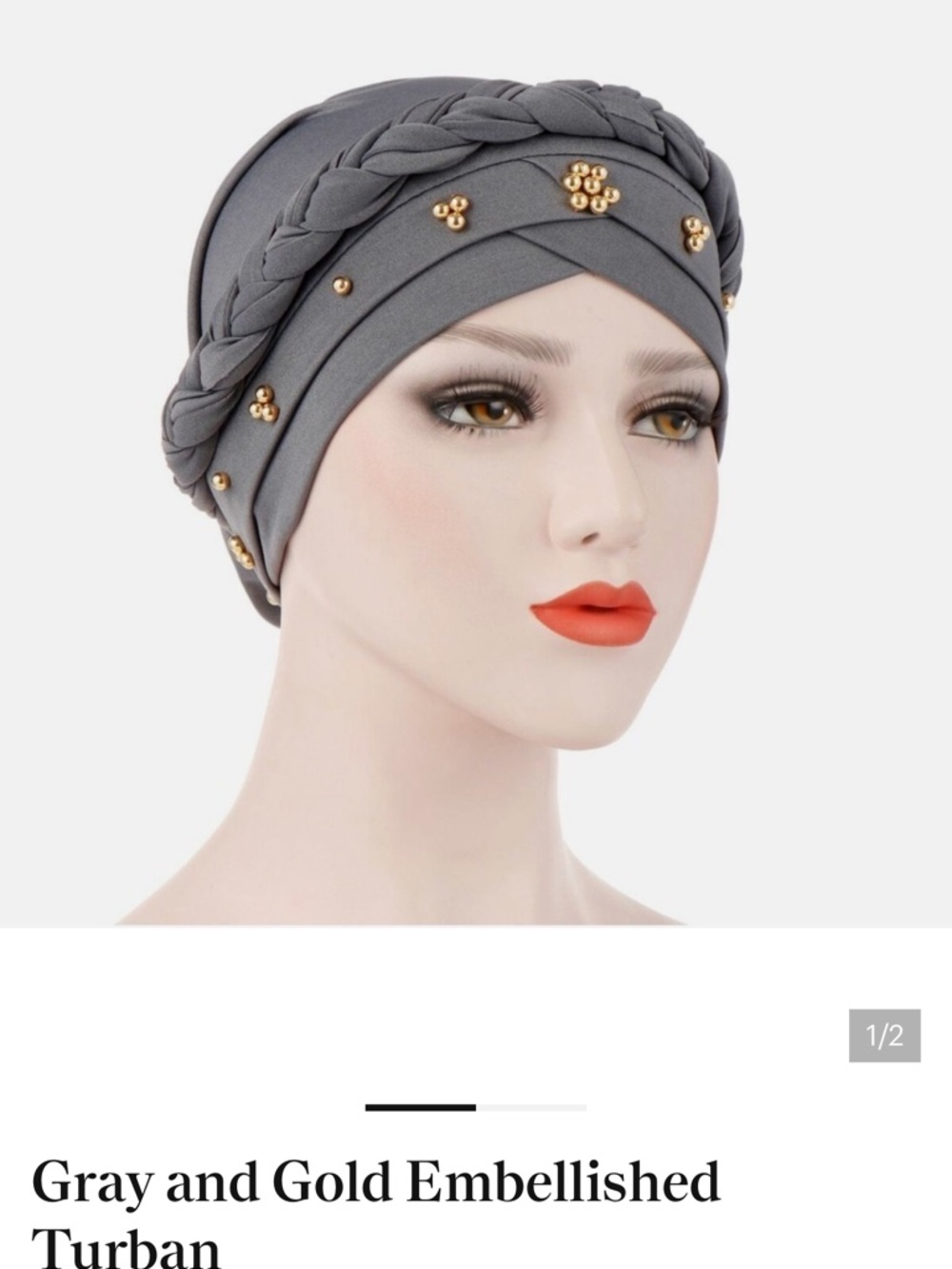 Gray and Gold Embellished Turban Hat - Women